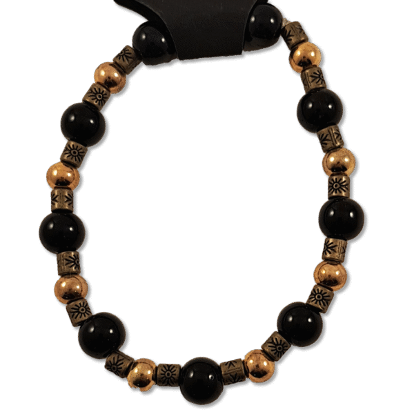 Black and gold beaded bracelet with brass spacers on stretch cord – Capstone Hemp