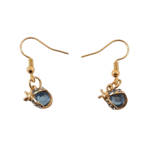 Blue ladybug earrings with gold hooks