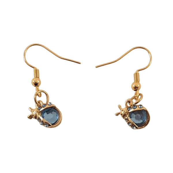 Blue ladybug earrings with gold hooks
