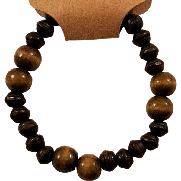 Handmade dark wooden beaded bracelet with stretch cord featuring natural dark wood-colored beads – Capstone Hemp