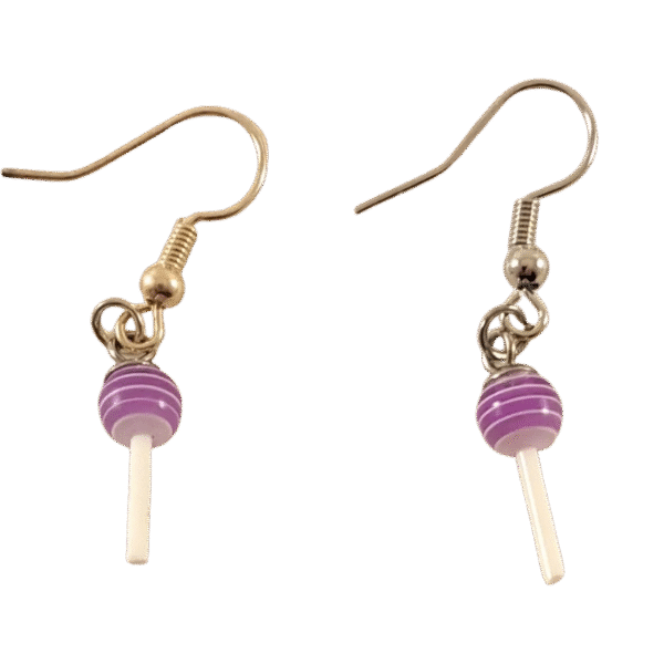 Purple sucker earrings with lollipop design
